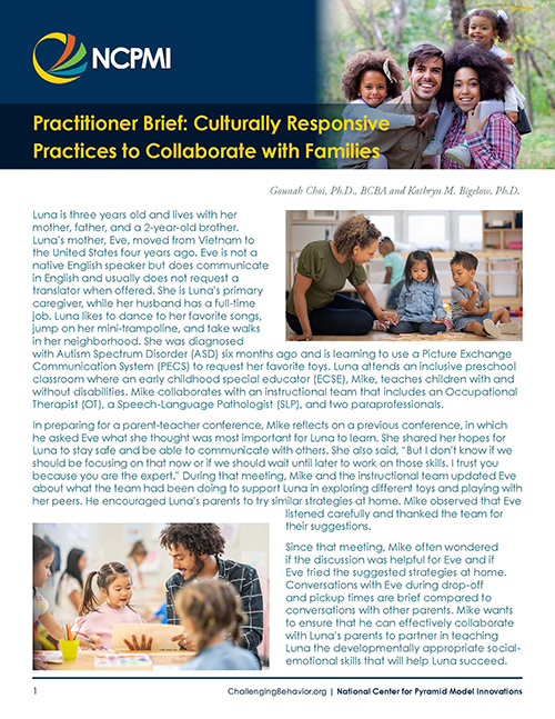 Thumbnail of page 1 of the Practitioner Brief: Culturally Responsive Practices to Collaborate with Families