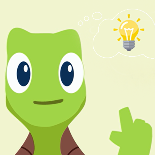Turtle graphic - Tucker the Turtle is smiling and pointing up to a thought bubble next to his head with a lightbulb in it.