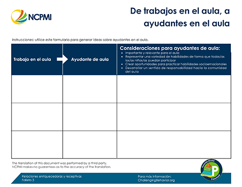 Thumbnail image of the handout From Classroom Jobs to Classroom Helpers (Spanish)