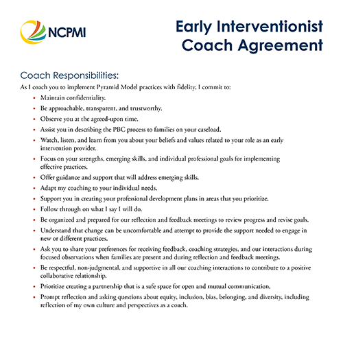 Thumbnail image of the first page of the Early Interventionist Coach Agreement