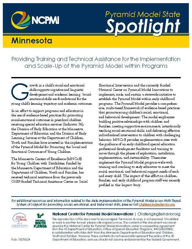 Minnesota: Providing Training and Technical Assistance for the Implementation and Scale-Up of the Pyramid Model within Programs