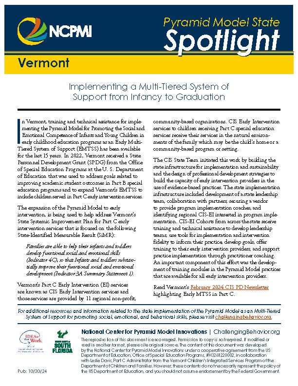 Vermont: Implementing a Multi-Tiered System of Support from Infancy to Graduation