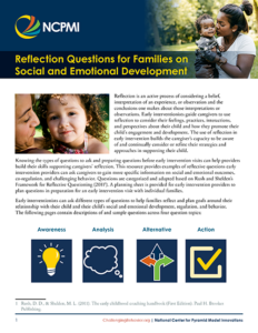 Thumbnail image of page one of the tip sheet, Reflection Questions for Families on Social and Emotional Development